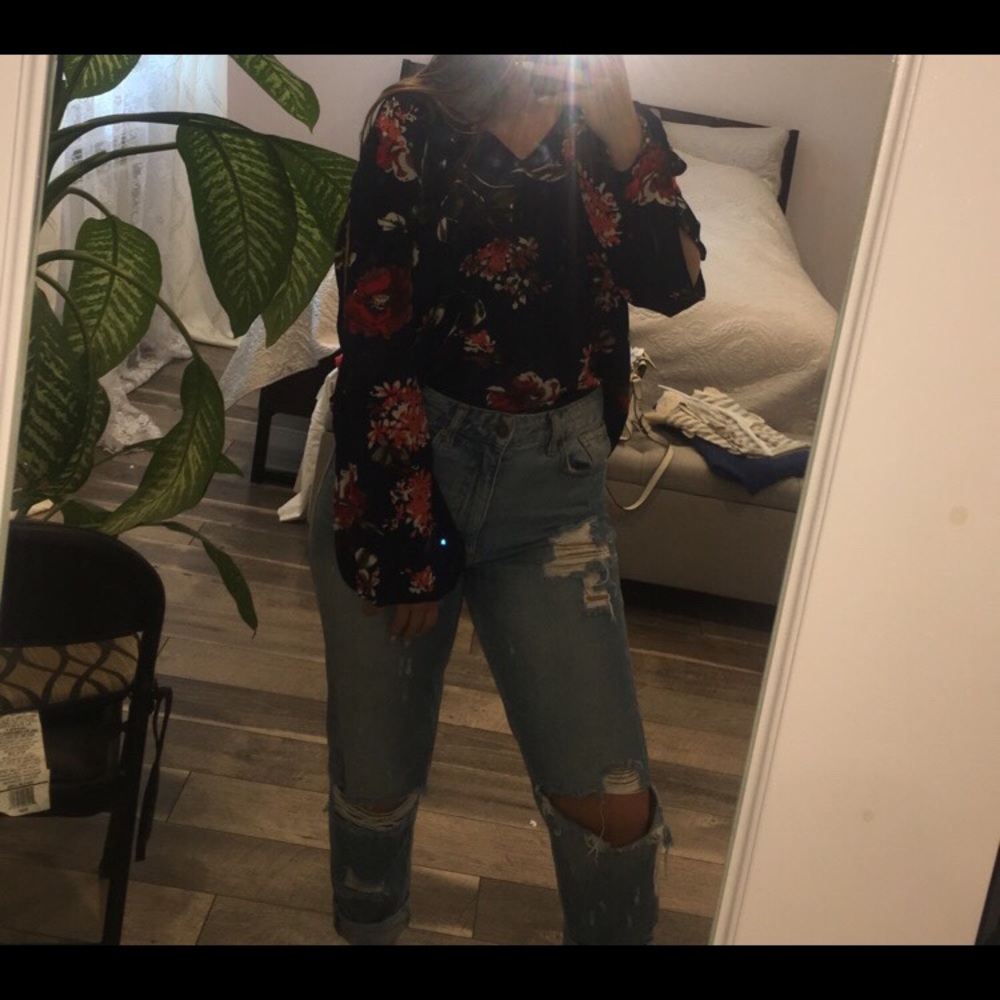 Navy floral blouse